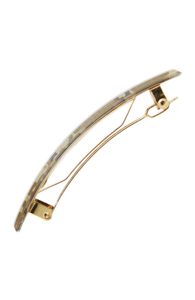 France Luxe Classic Rectangle Barrette, Camo Green, cellulose acetate and French barrette clasp, side view