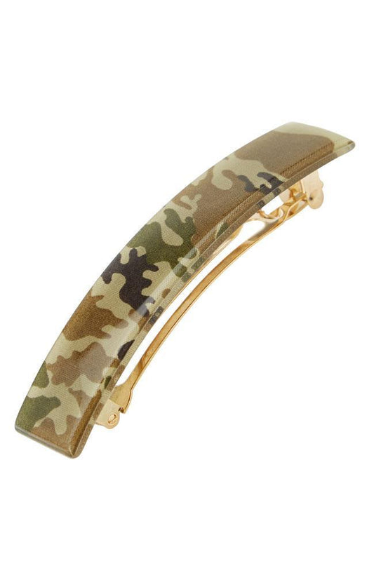 France Luxe Classic Rectangle Barrette, Camo Green, cellulose acetate and French barrette clasp
