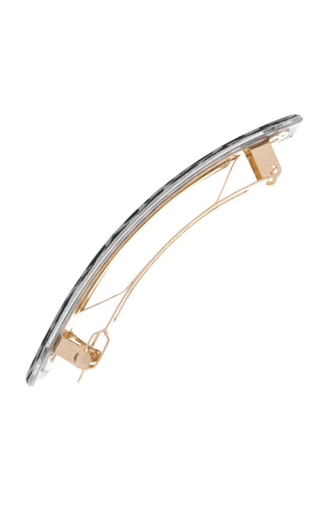 France Luxe Classic Rectangle Barrette, Animal Print El Gato Black & White, cellulose acetate and French barrette clasp, closed