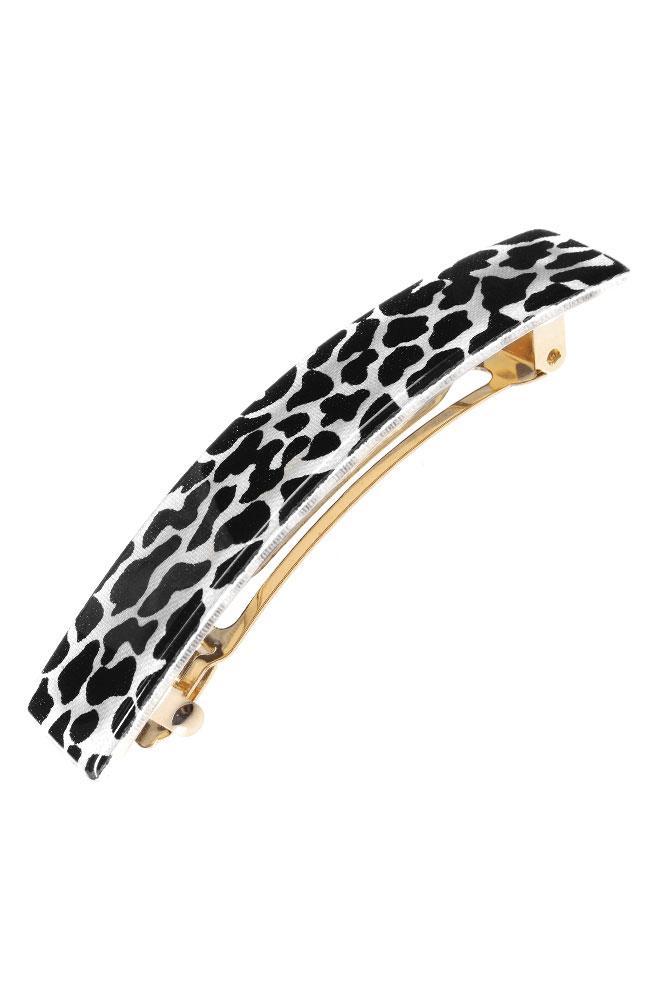 France Luxe Classic Rectangle Barrette, Animal Print El Gato Black & White, cellulose acetate and French barrette clasp
