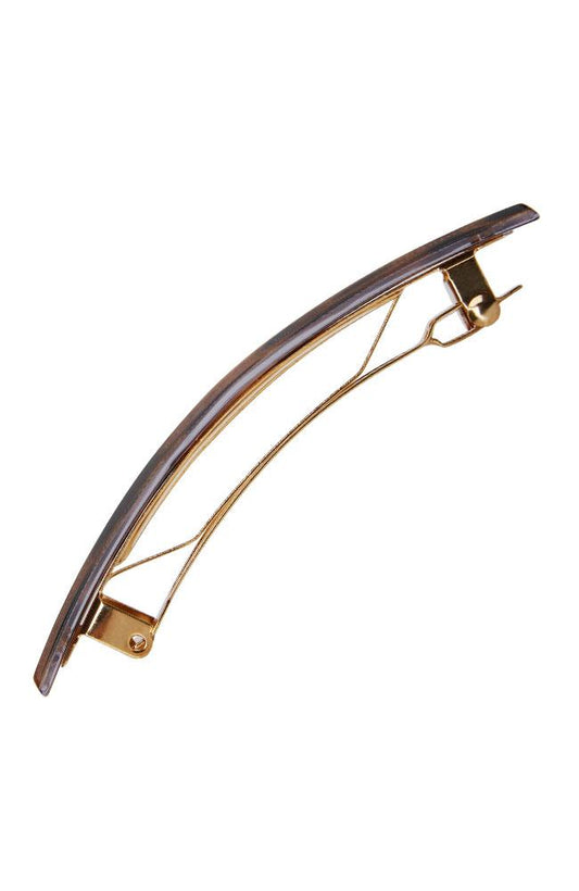 France Luxe Classic Rectangle Barrette, Luxe Leopard Print, cellulose acetate and French barrette clasp, side view