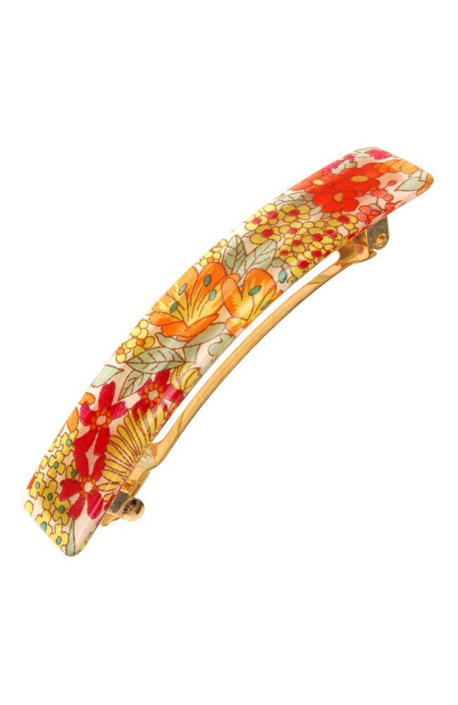 Pink and Green Floral Hair clip with French barrette clasp, Floral Rhapsody Classic Rectangle Barrette by France Luxe