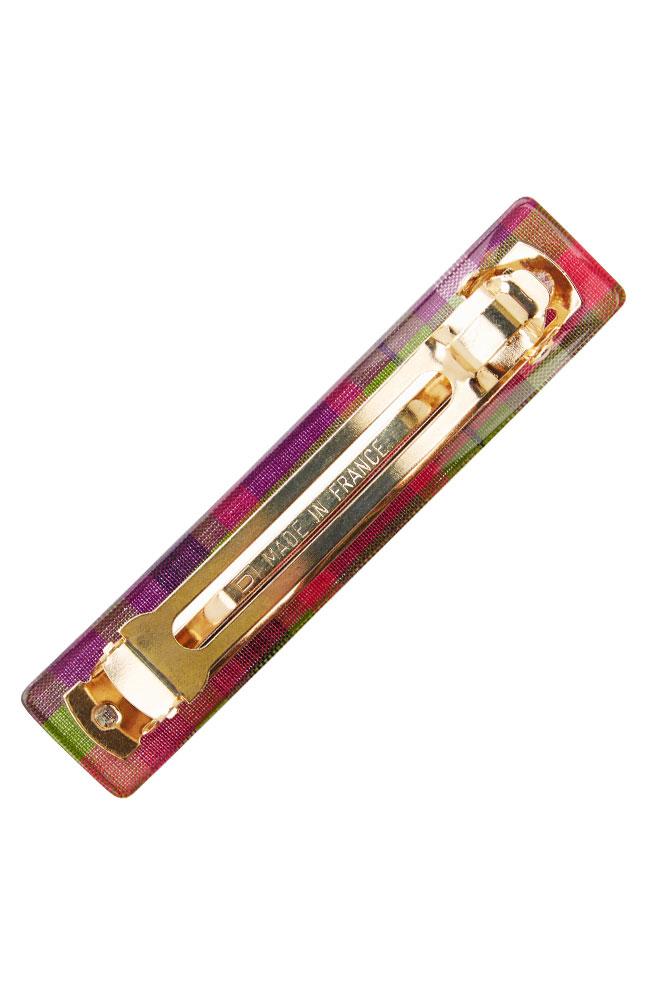 gold barrette clasp made in France, pink plaid hair clip