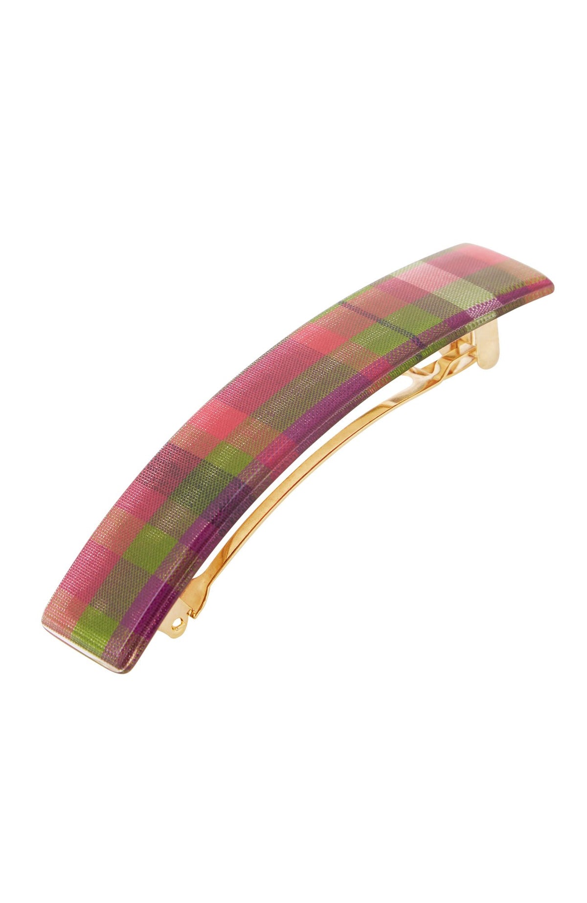 Pink Plaid Hair Clip with French Barrette clasp, France Luxe