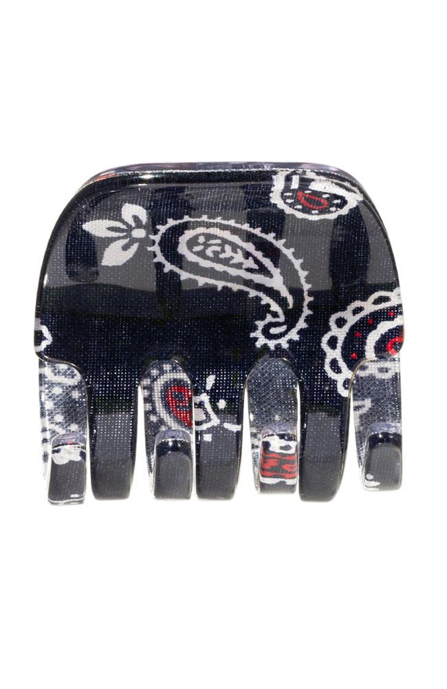 Blue Hair claw front view, Navy Bandana Medium Gallery Jaw by France Luxe