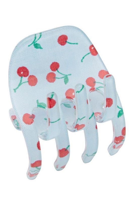 Light Blue Medium Claw Clip, Cherry Print Gallery Jaw Hair Clip by France Luxe, made in France