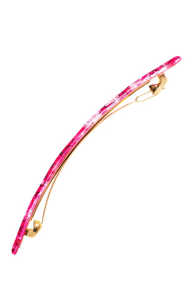 France Luxe Wavy Long and Skinny Barrette - St. Tropez Lace Pink Hair Clip, Cellulose Acetate, side view