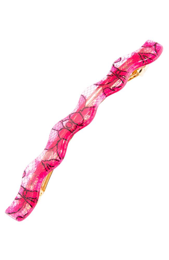 France Luxe Wavy Long and Skinny Barrette - St. Tropez Lace Pink Hair Clip, Cellulose Acetate