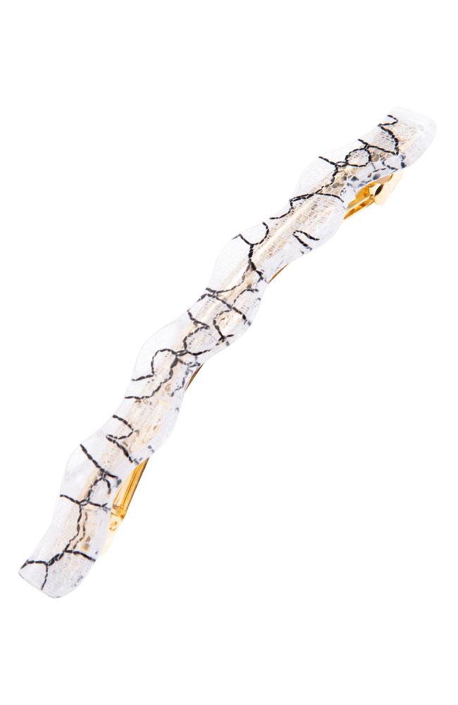 France Luxe Wavy Long and Skinny Barrette - St. Tropez Lace White Hair Clip, Cellulose Acetate
