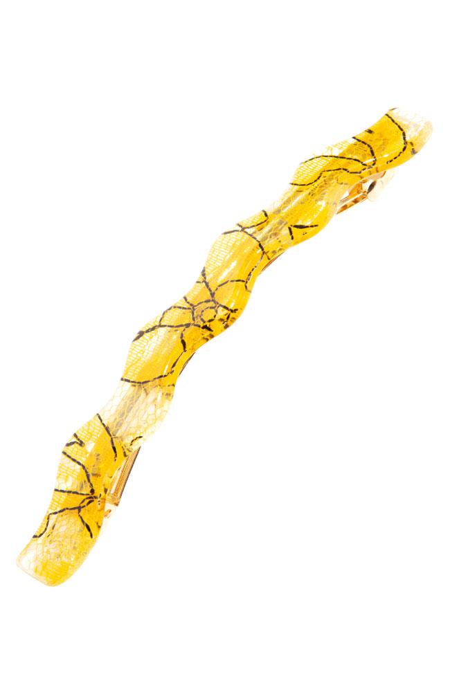 France Luxe Wavy Long and Skinny Barrette - St. Tropez Lace Yellow Hair Clip, Cellulose Acetate
