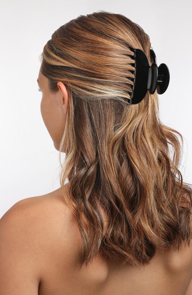 Black Claw Hair Clip in brown hair, Couture Jaw by France Luxe