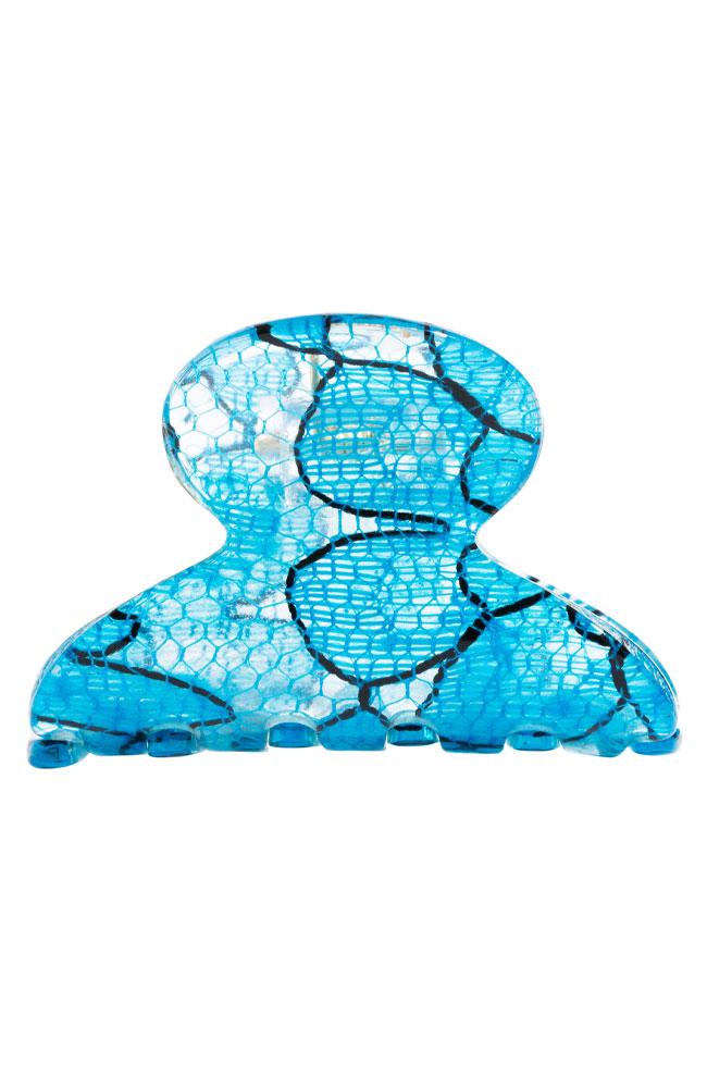 France Luxe Mini Couture Jaw - St. Tropez Lace Blue Claw Clip, Cellulose Acetate, front view