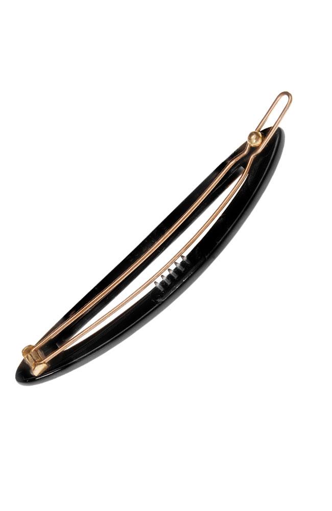 France Luxe Sliver Cutout Tige Boule Barrette, Classic Black, cellulose acetate and French barrette with tige boule clasp, view of clasp