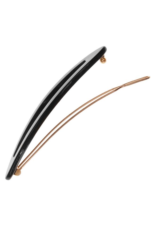 France Luxe Sliver Cutout Tige Boule Barrette, Classic Black, cellulose acetate and French barrette with tige boule clasp, open 