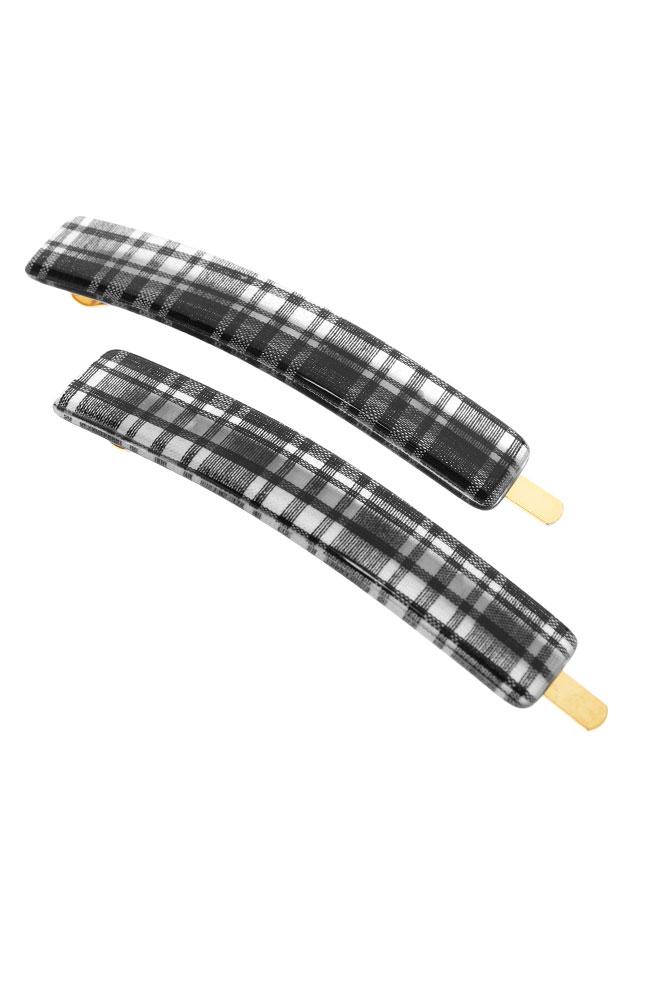 Decorative Bobby Pins, Tartan Plaid Black and White, France Luxe Cellulose Acetate