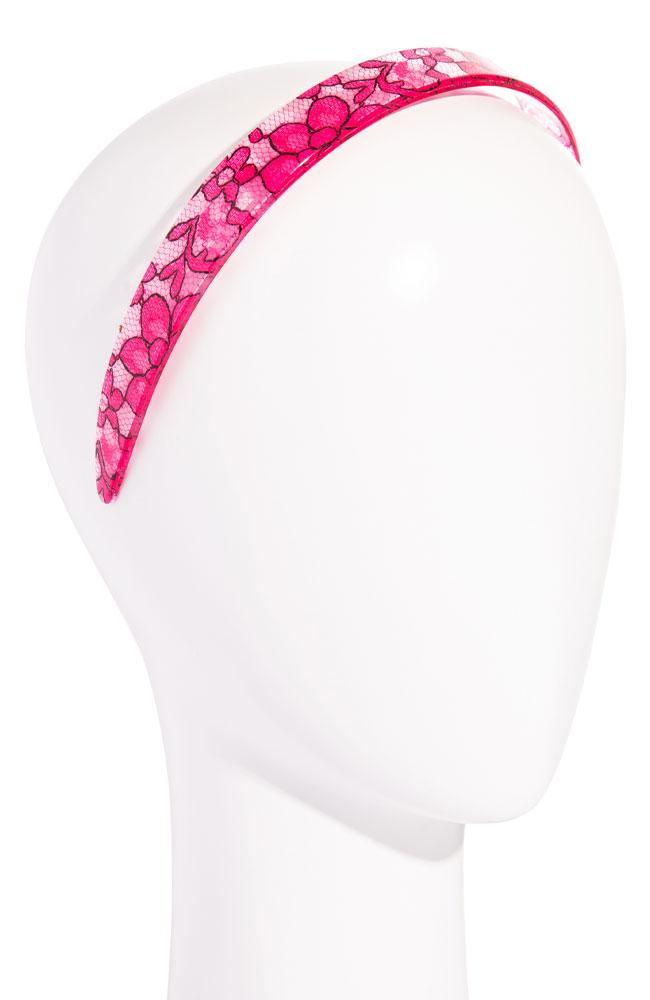 France Luxe 3/4" Wide Headband - St. Tropez Lace Pink Headband, Cellulose Acetate, alternate view