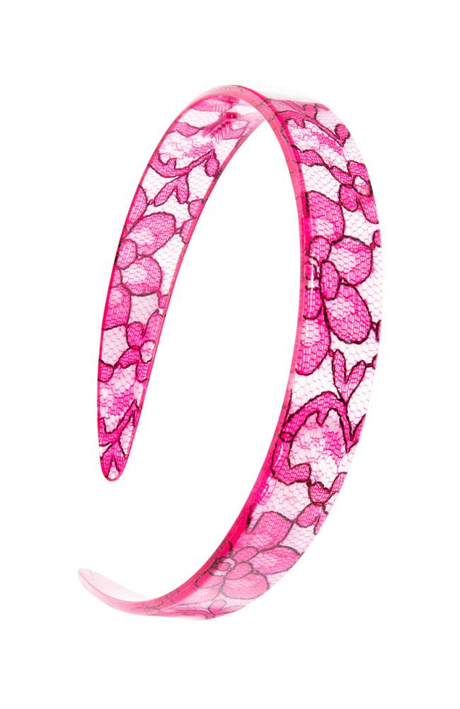 France Luxe 3/4" Wide Headband - St. Tropez Lace Pink Headband, Cellulose Acetate