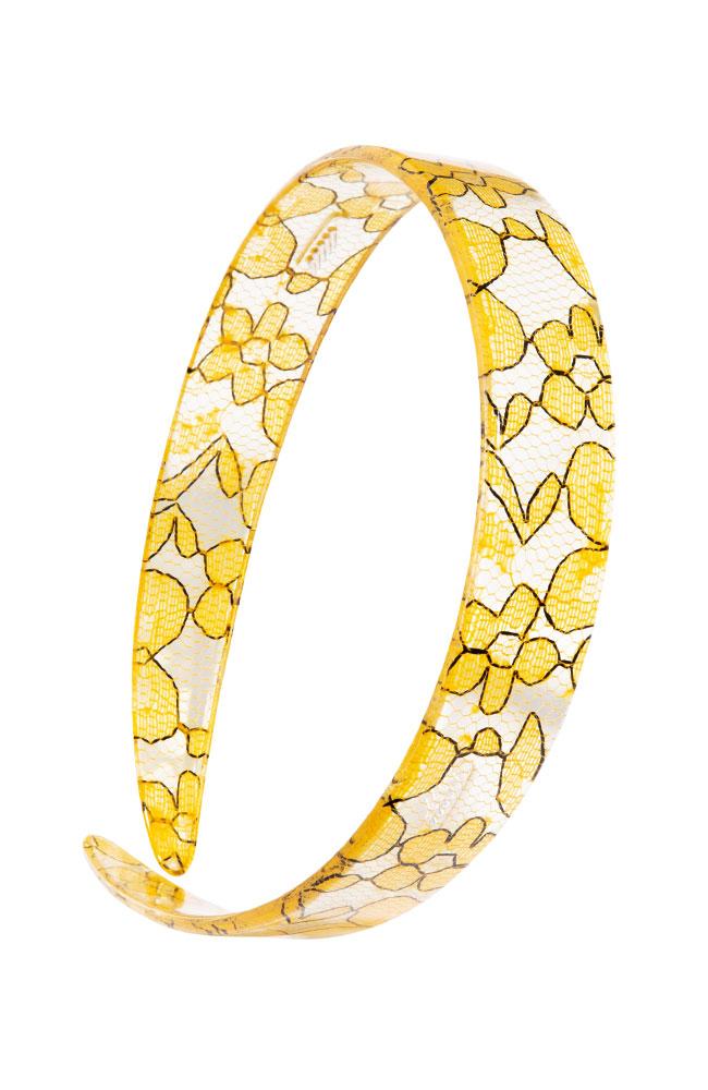 France Luxe 3/4" Wide Headband - St. Tropez Lace Yellow Headband, Cellulose Acetate