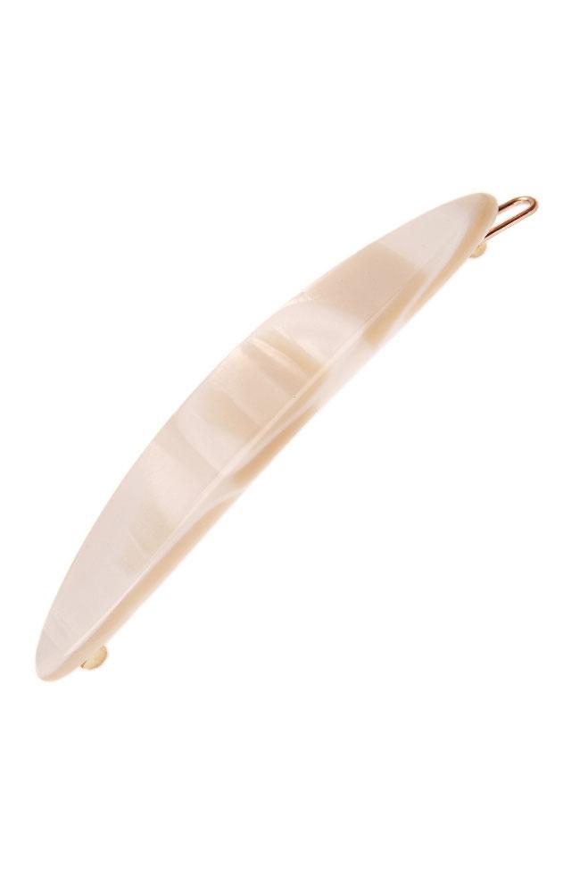 France Luxe Oblong Tige Boule Barrette, Classic Alba white, cellulose acetate and French barrette clasp