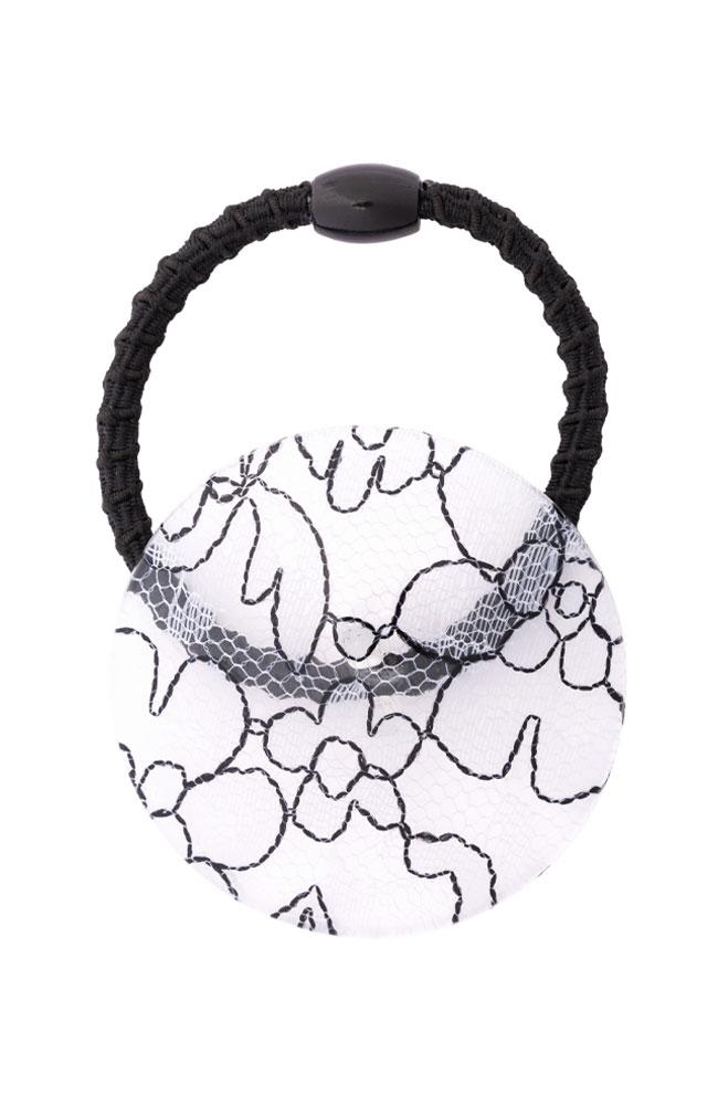 France Luxe Round Pony on Elastic Hair Tie - St. Tropez Lace White Ponytail Holder, Cellulose Acetate Cuff