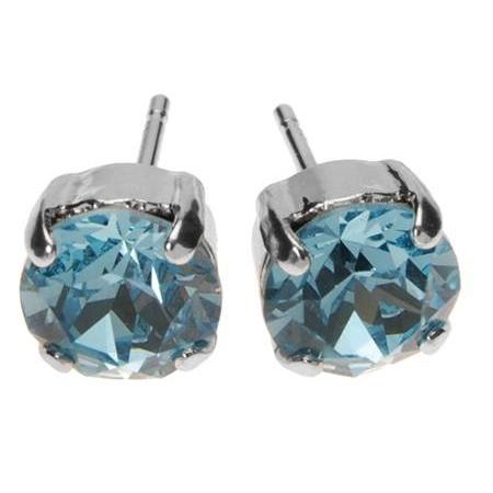 Crystal Aquamarine Crystal and Silver Stud Earrings