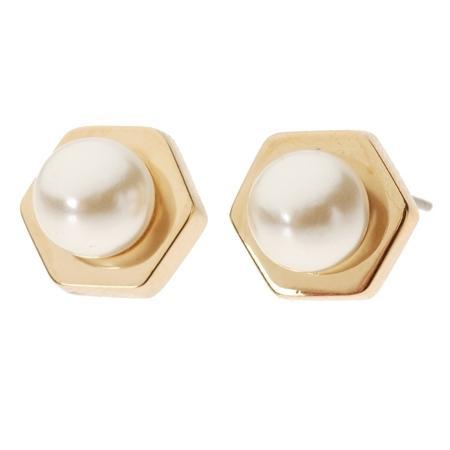 Hexagon Pearl Stud Earrings