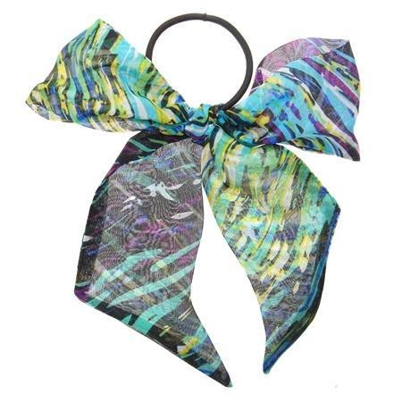 Large Sash Bow Ponytail Holder - Riviera