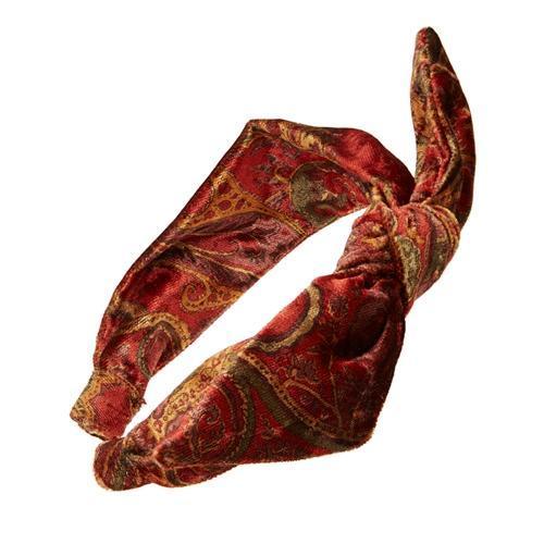 Wired Bow Headband - Printed Velvet Rust
