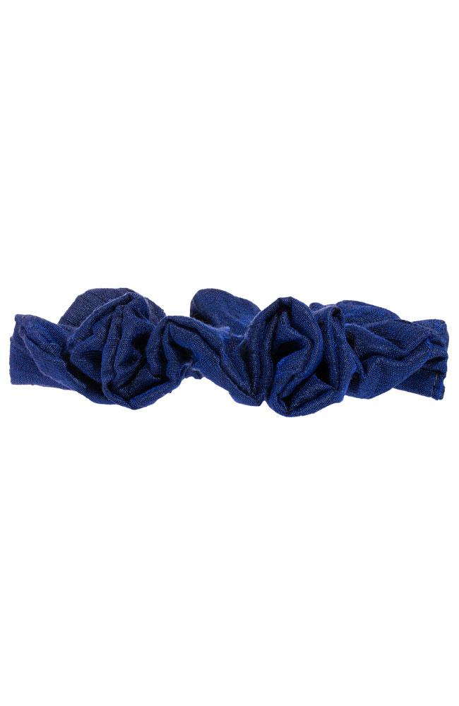 L. Erickson USA Medium Pony/Scrunchie - Navy Blue, Silk Dupioni, side view