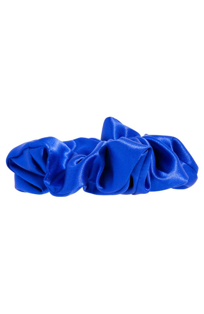 L. Erickson USA Medium Pony/Scrunchie - Ocean Blue, Silk Charmeuse, side view