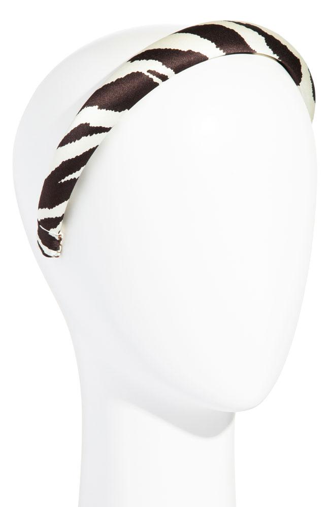 L. Erickson USA 1" Padded Headband - Cream/Chocolate Zebra Print, Silk Charmeuse, alternate view