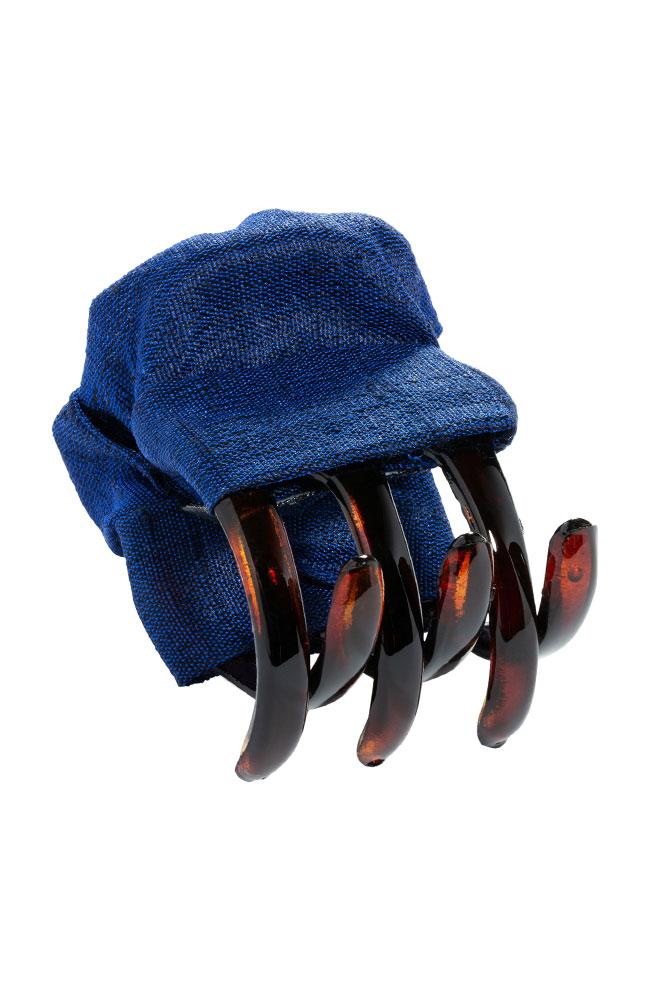 L. Erickson USA Small Covered Jaw - Navy Blue , Silk Dupioni