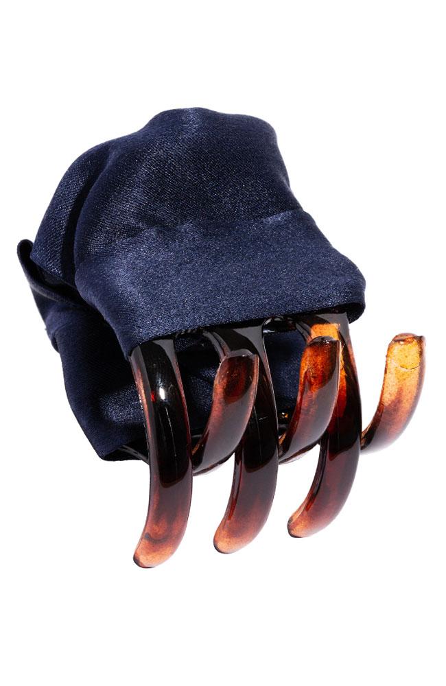 L. Erickson USA Small Covered Jaw - Navy Blue , Silk Charmeuse