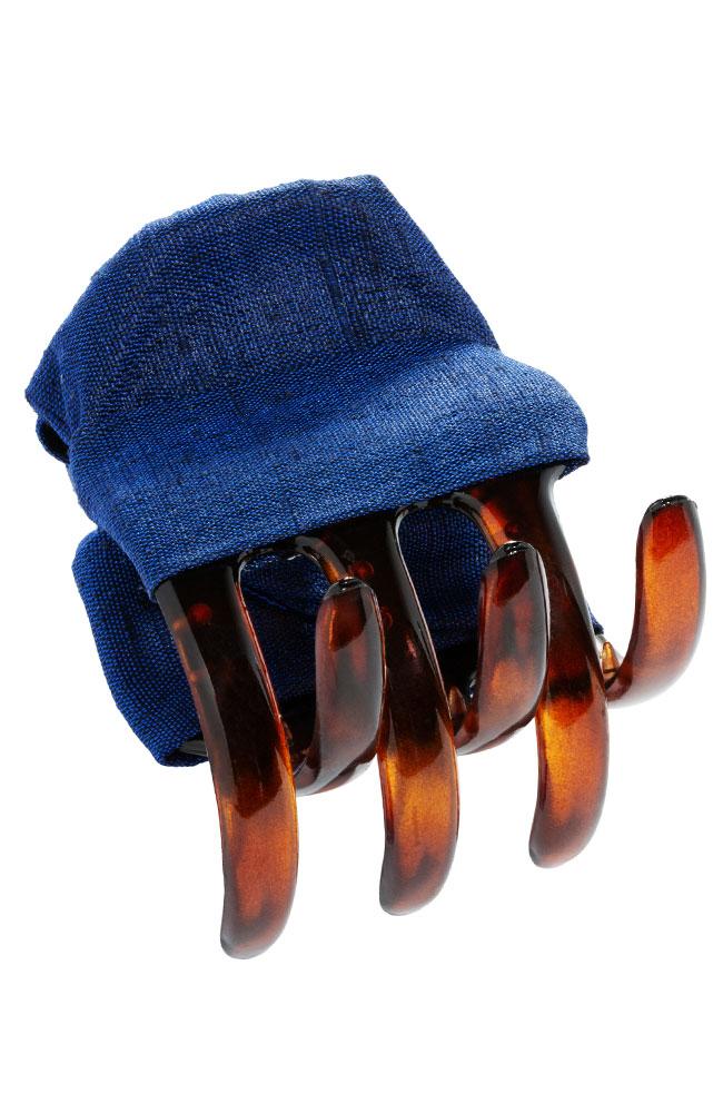 L. Erickson USA Large Covered Jaw - Navy Blue, Silk Dupioni