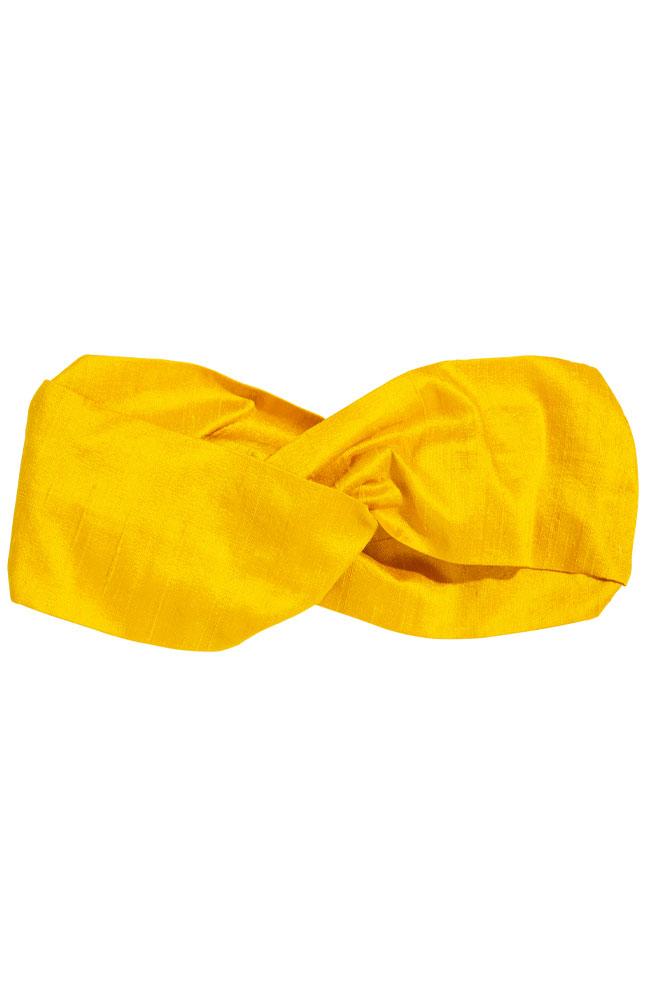 L. Erickson USA Ascot Twisted Headwrap - Mustard Yellow, Silk Dupioni