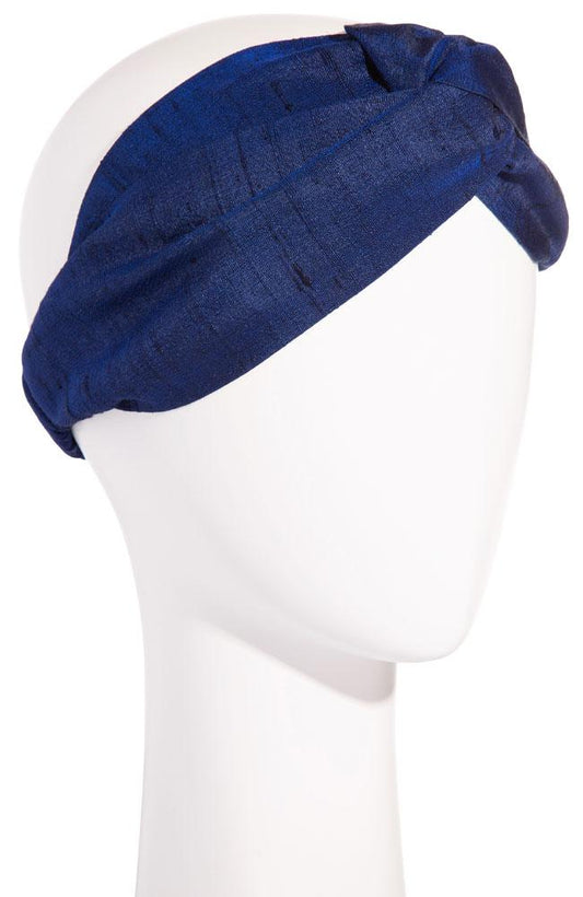 L. Erickson USA Ascot Interlock Twisted Headwrap - Navy Blue, Silk Dupioni, alternate view