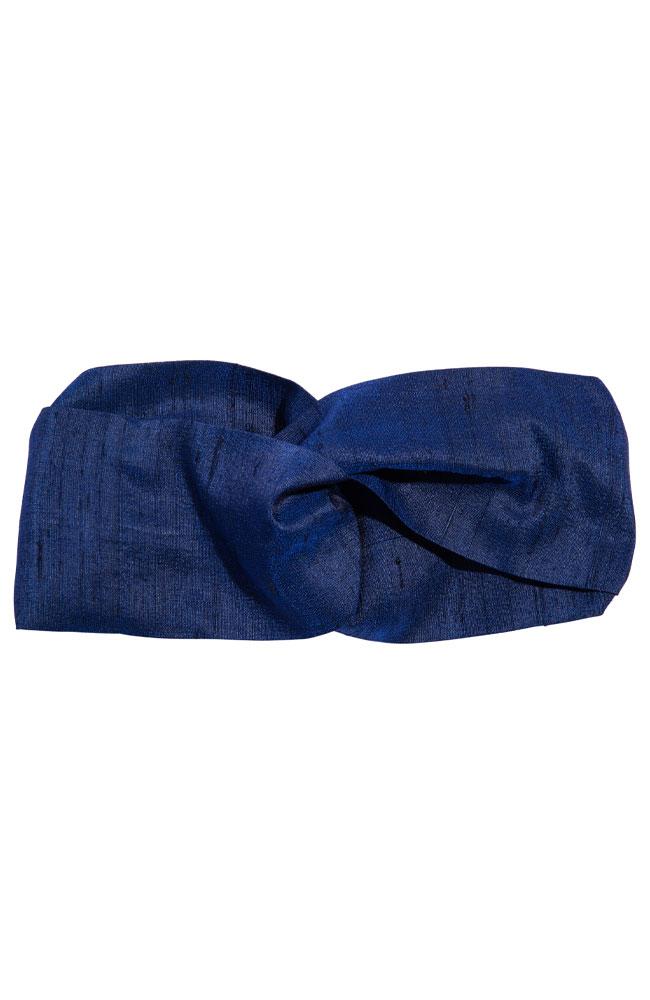L. Erickson USA Ascot Interlock Headwrap - Navy Blue, Silk Dupioni