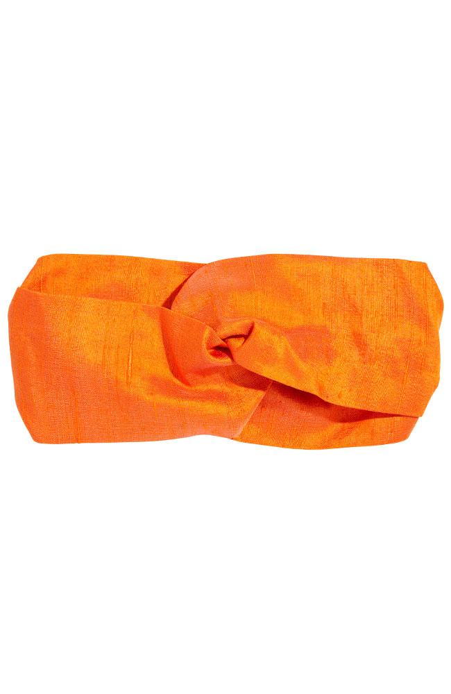 L. Erickson USA Ascot Interlock Twisted Headwrap - Nectarine Orange, Silk Dupioni