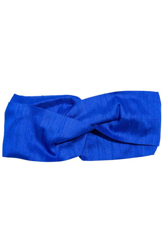 L. Erickson USA Ascot Interlock Twisted Headwrap - Royal Blue, Silk Dupioni