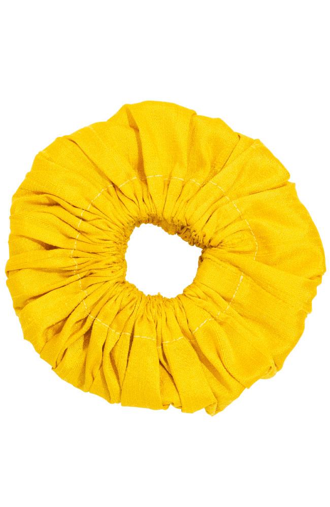 L. Erickson USA Medium Carrington Pony/Scrunchie - Mustard Yellow, Silk Dupioni