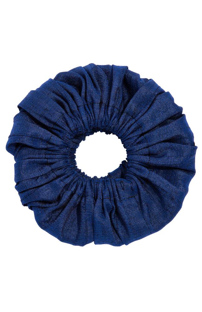 L. Erickson USA Medium Carrington Pony/Scrunchie - Navy Blue, Silk Dupioni