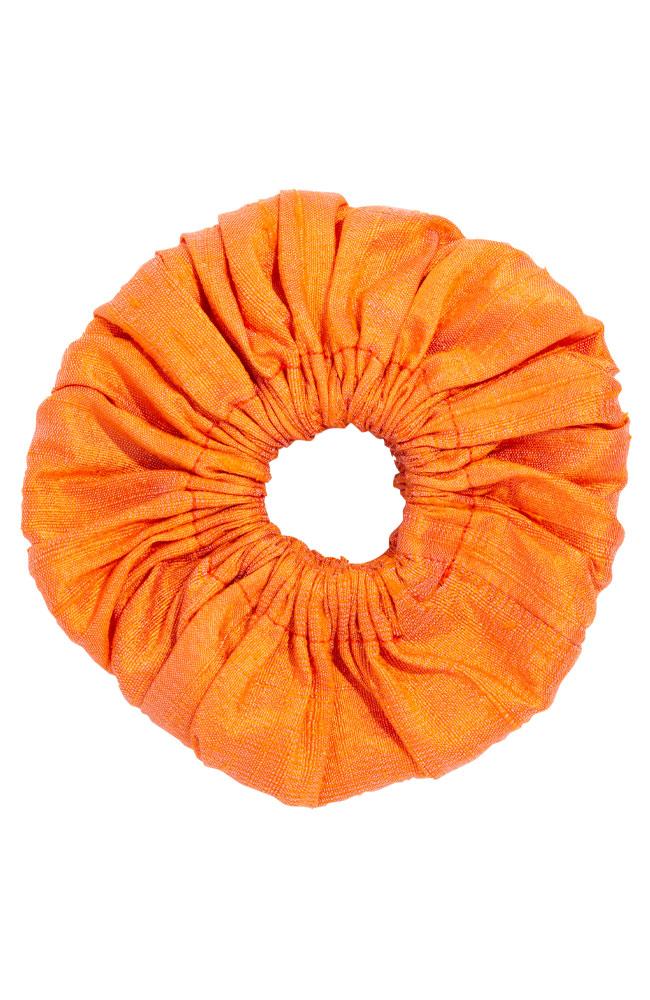 L. Erickson USA Medium Carrington Pony/Scrunchie - Nectarine Orange, Silk Dupioni
