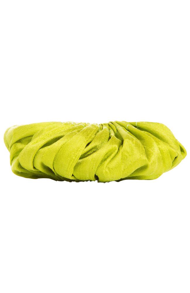 L. Erickson USA Medium Carrington Pony/Scrunchie - Peridot Green, Silk Dupioni, side view