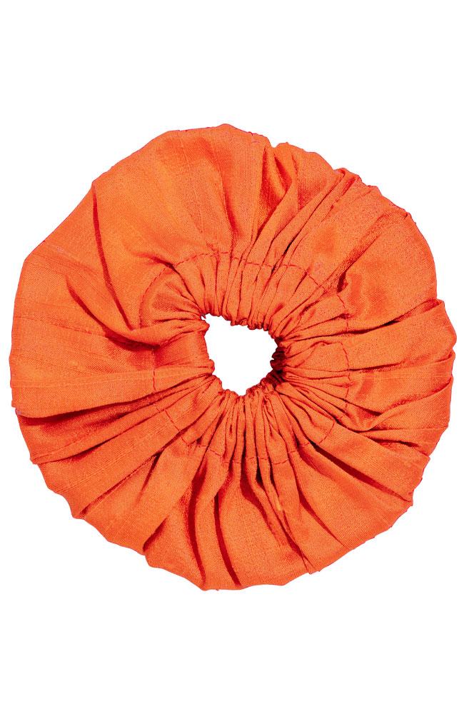 L. Erickson USA Large Carrington Pony/Scrunchie - Nectarine Orange, Silk Dupioni