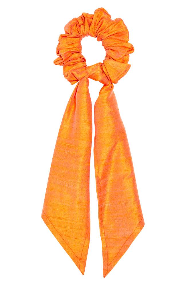 L. Erickson USA Kings Road Pony/Scrunchie - Nectarine Orange, Silk Dupioni