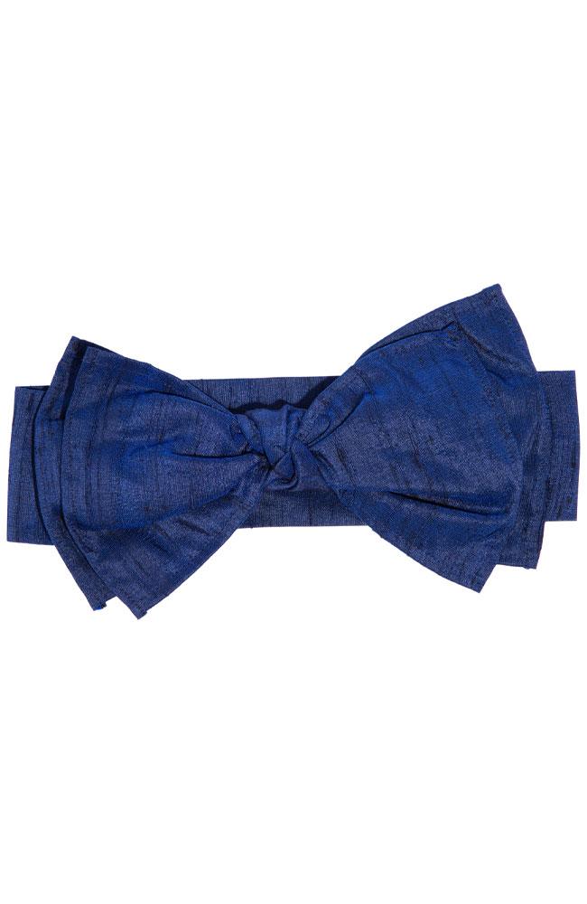L. Erickson USA Colette Bow Headwrap - Navy Blue, Silk Dupioni