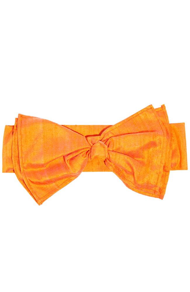 L. Erickson USA Colette Bow Headwrap - Nectarine Orange, Silk Dupioni