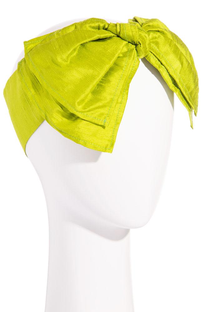 L. Erickson USA Colette Bow Headwrap - Peridot Green, Silk Dupioni, alternate view
