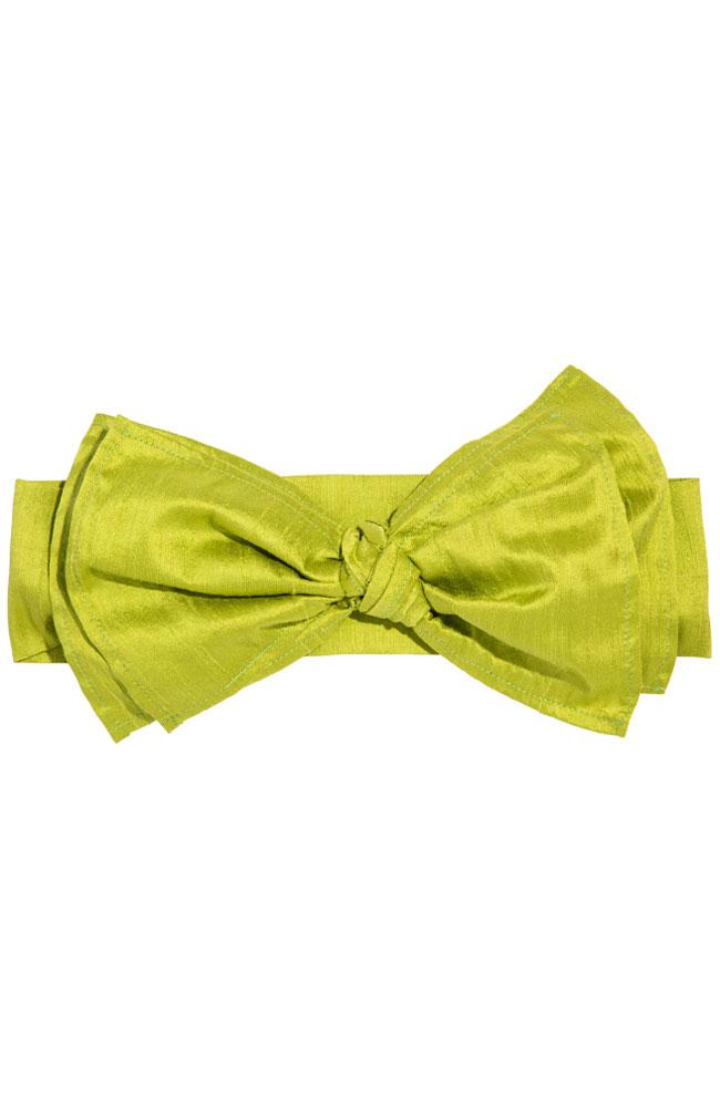 L. Erickson USA Colette Bow Headwrap - Peridot Green, Silk Dupioni