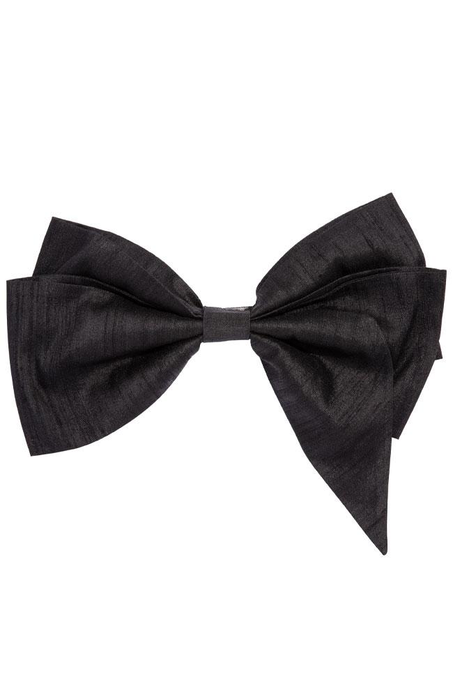 L. Erickson USA Sabrina Bow Barrette - Black, Silk Dupioni
